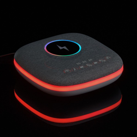 Bluetooth колонка с беспроводной зарядкой и подсветкой Terrafonic, серая