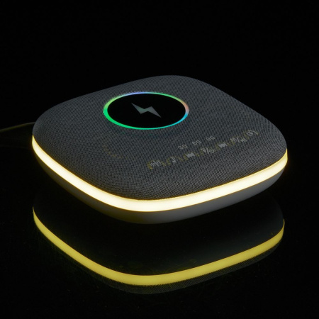 Bluetooth колонка с беспроводной зарядкой и подсветкой Terrafonic, серая